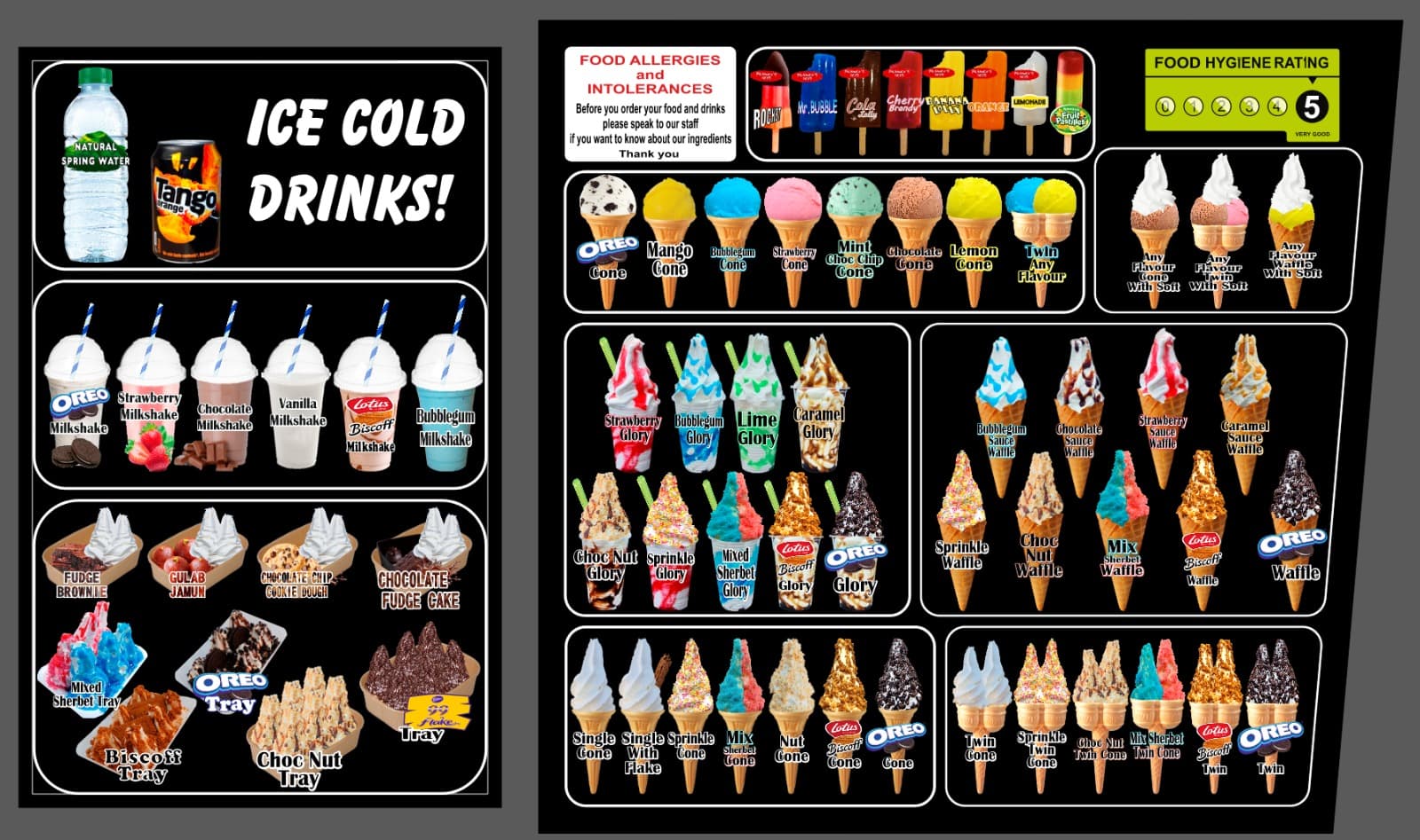 Whippy Brothers full menu board