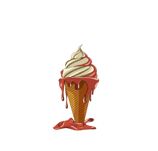 A Whippy Brothers soft-serve ice cream cone with raspberry sauce